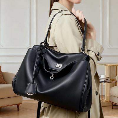 Large Capacity Genuine Leather Smooth Single Shoulder Handbag 2025 New Rodeo Tote Bag Commuter Lock Buckle Underarm Bag