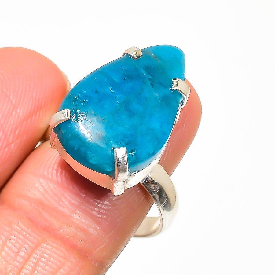 Natural Neon Blue Apatite Gemstone 925 Sterling Silver Jewelry Ring Size 9 T8u34