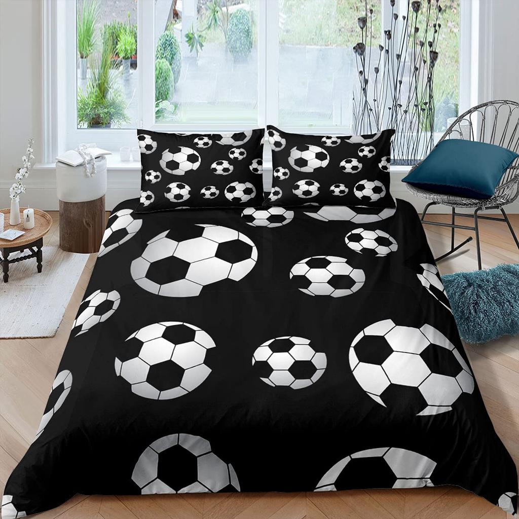 Cartoon Soccer Duvet Cover Set Printed Football Bedding Sets For Kids Boys Girls Bedroom Decor Sports Theme Comforter Cover Set