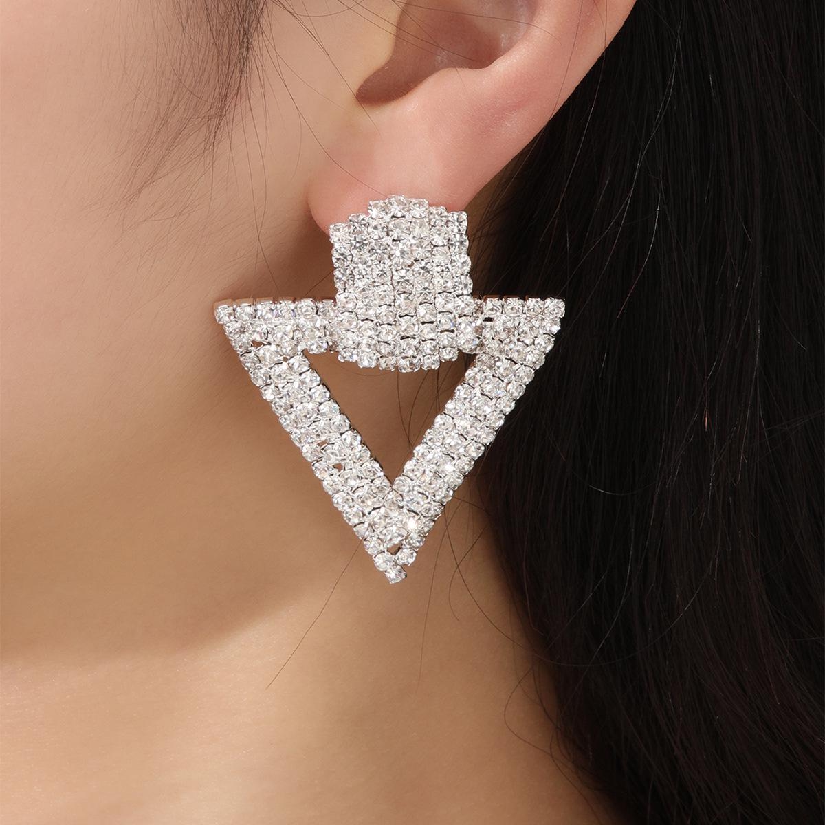 Elegant Rhinestone Triangle Earrings for Women - Bridal and Evening Accessories Electroplated