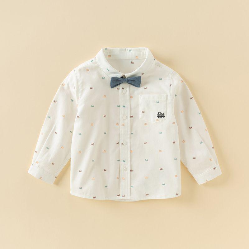 David Bella Kidsren s Printed Shirt Boys  Preppy Style Shirt 2026 Spring New Style Baby Fashionable Top White [Ready Stock] 110