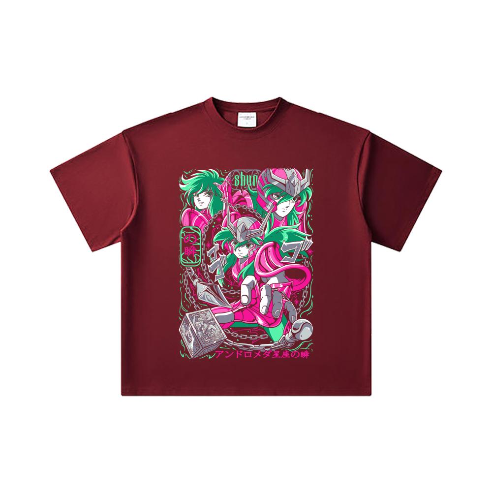 

260 GSM Double Yarn 32 Count 100% Cotton Saint Seiya V29 Shun Print Unisex Heavy Cotton T Shirt 2XL вина червоного кольору