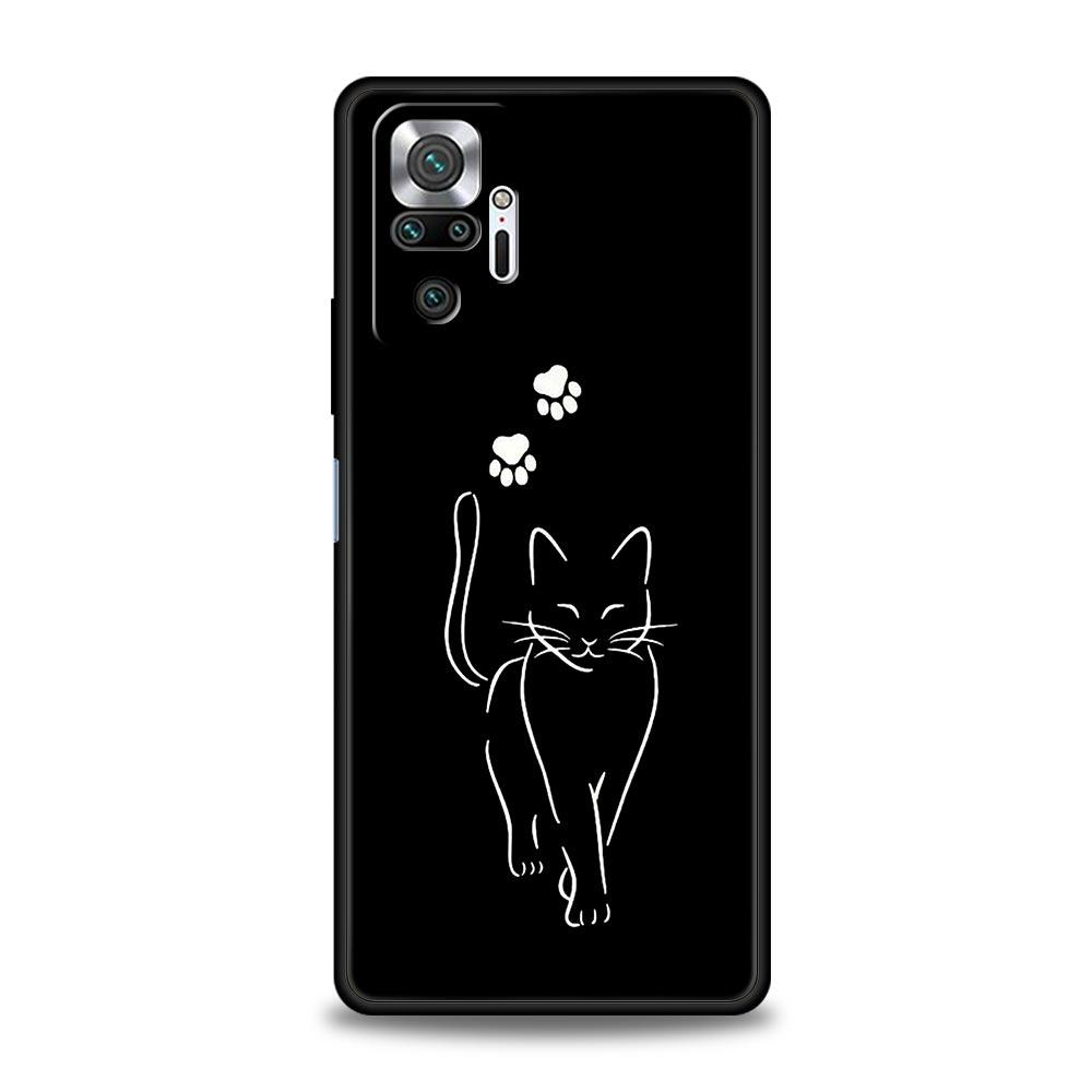 Cat Line Black Cats Phone Case For Xiaomi Redmi Note 14 13 5G 10 11 12 Pro Plus 4G 14C 13C 12C 10C Black Cover