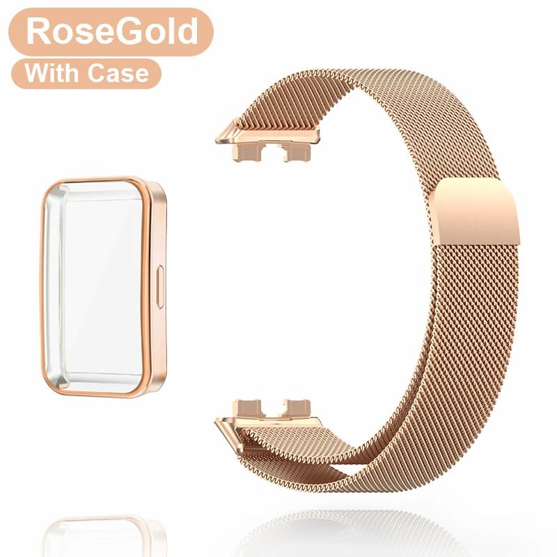 Metal Strap For Huawei Band 8 9 Bracelet With TPU Case Screen Protector Soft Film Replacement Milanese Magnetic Loop Watchband
