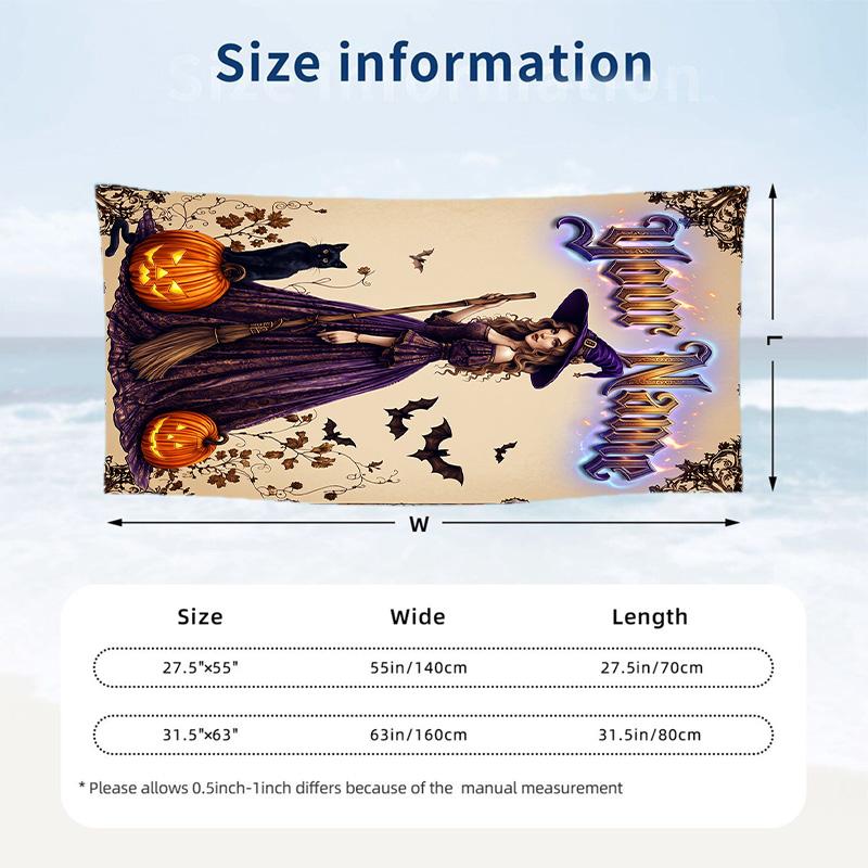 Witchcraft Theme Beach Towel Personalized Custom Name & Text Soft Quick Dry Beach Towel for Swimming Travel