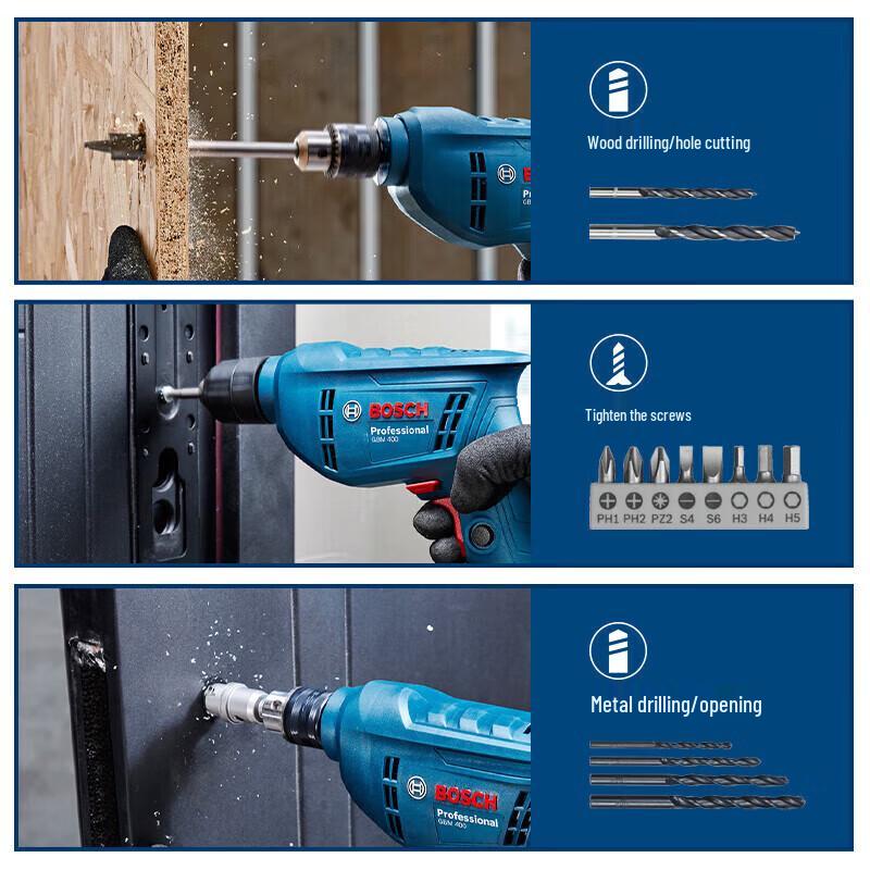 Bosch GBM-400 Electric Drill/Screwdriver Kit CN plug (adapter included)