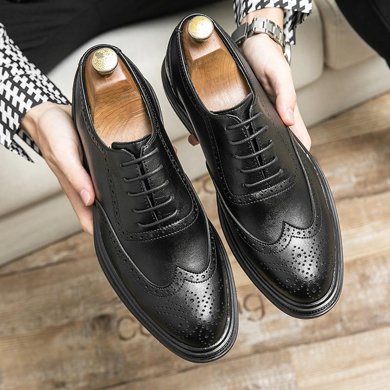 Summer Brock British style suit wedding groom business dress casual heightening leather shoes brown