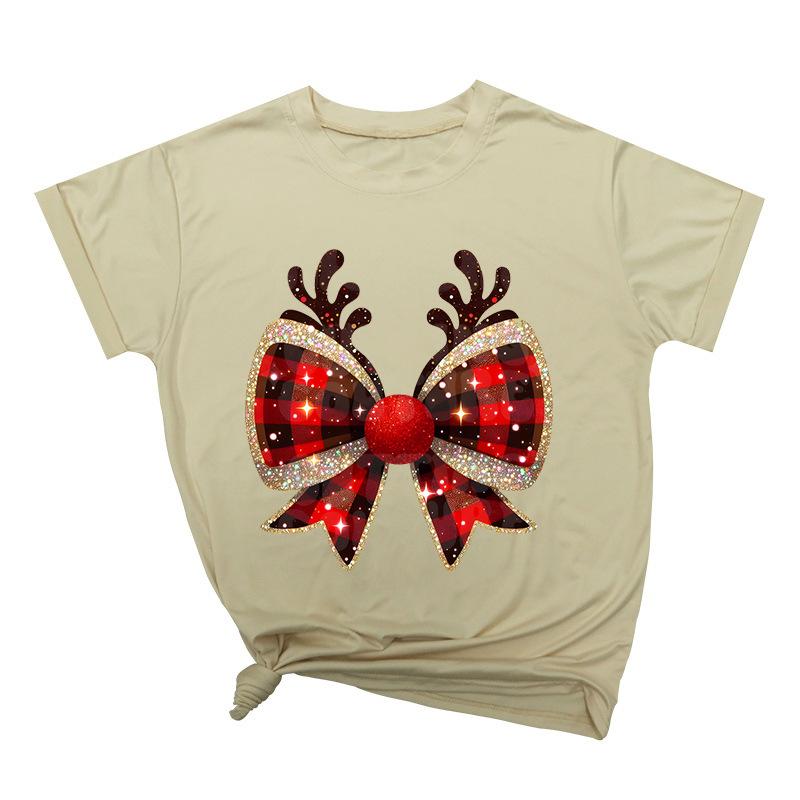 Weihnachtsschleife Kreativ Bedruckt Trendig Baumwoll-Top Lässige Sportbekleidung Locker Damen-T-Shirts Damen