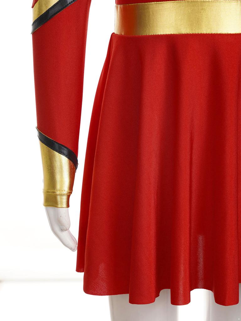 Girls Long Sleeve Cheerleading Costume Sparkly Rhinestones Letter Design Metallic Dress Hand Flowers Set