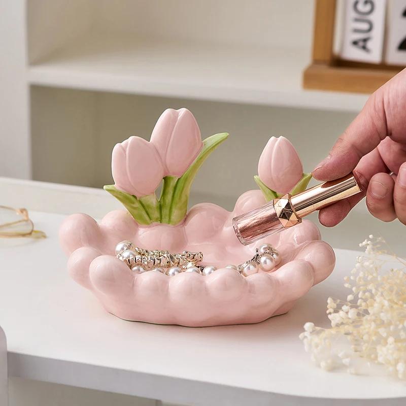 Household Items Practical Ceramic Tulip Storage Box Valentine's Day Surprise Gift Living Room Ornament Decoration