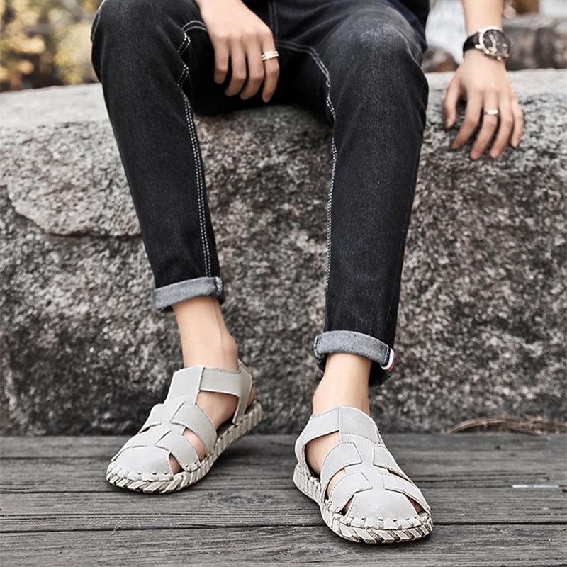 Baotou Sandals, Summer Handmade Flat Bottomed Sandals, Men's Casual Breathable Beach Shoes