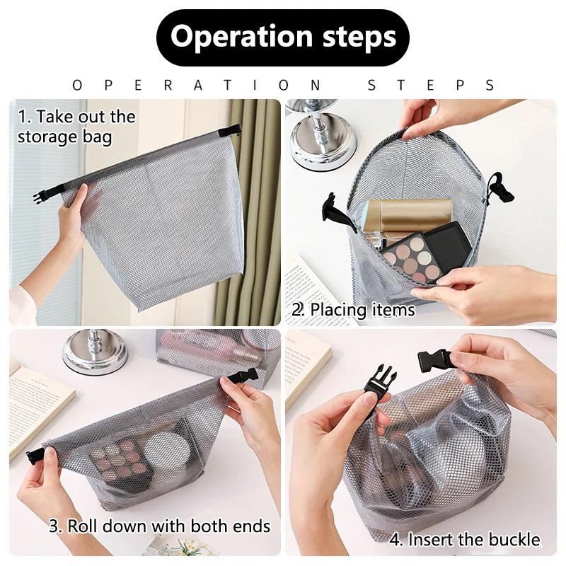 Waterproof Cosmetic Storage Bag Large Capacity Fitness Clothing Swimming Handbag Portable Shopping Travel Buckle Type Mesh Bags