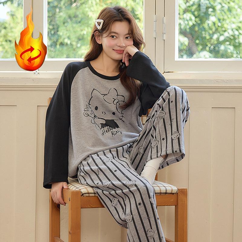 

Бархатная пижама женская с длинным рукавом, флисовый начес, комплект для весны/осени - теплая, повседневная и пригодная для носки на улице XL