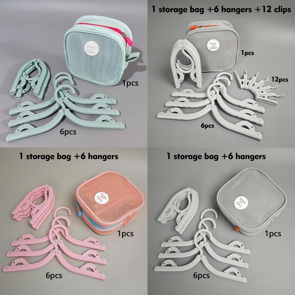 Travel Folding Clothes Hanger With Storage Bag And Clips For Business Trips And Home Organization