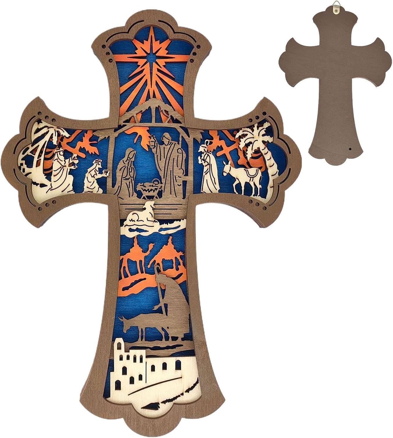 

Резная деревянная сцена Рождества, настенная скульптура Рождества, деревянное украшение - Рождество, сезонные резные поделки для спальни One Size