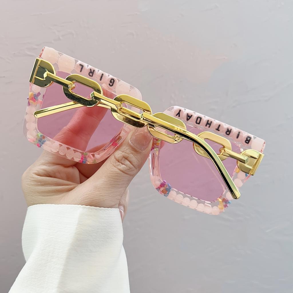 Transparent pink square frame hand-set candy with letter decoration glasses birthday party glasses