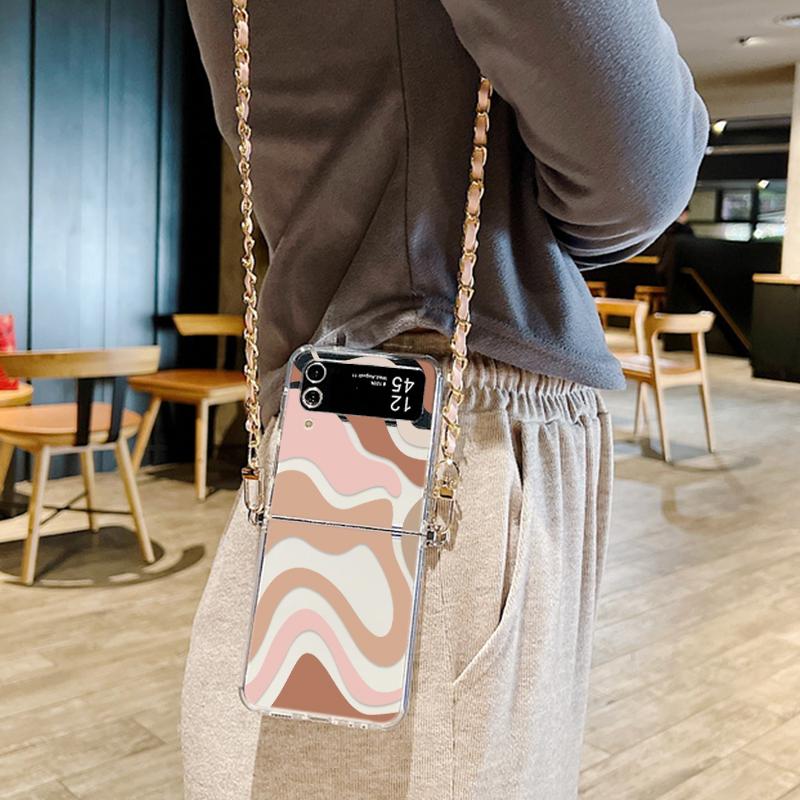Wave Pattern Crossbody Lanyard Case For Samsung Galaxy Z Flip 7 6 5 4 5G Soft Folding Phone Cover For Galaxy Z Flip7 Flip5 Flip3