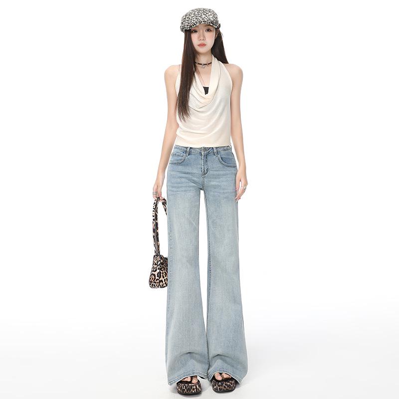 

American Spicy Girl Light Blue Low-Waist Wide-Leg Flare Jeans - Women s Summer 2025 Collection Extra Small