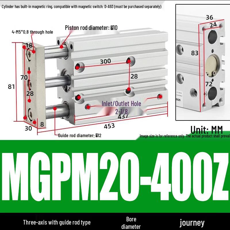 Compact Three-Axis Pneumatic Guided Rod Cylinder 12/16/20/25/32-10/20/40/50/75z