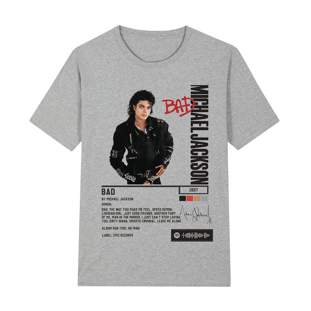 Singer Michael Jackson Bad Album Vintage Tshirt Unisex and Women Summer Clothing Breathable Fashion Round Neck Short Sleeved Top
