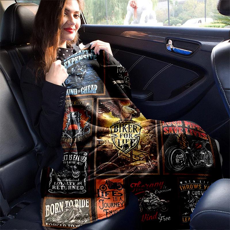 1pc Motorcycle Themed Throw Blanket Biker Quotes & Sayings for Home Decor, Couch Cover, Travel .W037