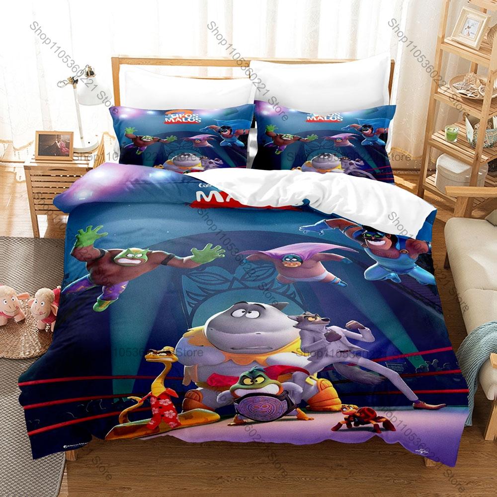 Cool The Bad Guys Cartoon 3PCS Bedding Set Wolf Snake Shark Microfiber Duvet Cover 2Pillowcases No Inner Core