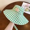 Sun Protection Hiking Fisherman Hat Big Brim Plaid Hiking Cap Breathable Drawstring Sun Hat  Summer