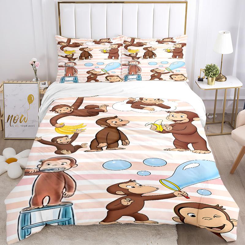 3pcs Curious George Monkey Bedding Set-Perfect for Bedroom, Guest Room, Living Room, Hotel Decor | Ideal Gift for Fans, Travelers, Daily Use