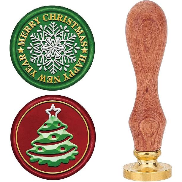 CRASPIRE 2 Style Happy Halloween Wax Seal Stamp Set Brass Sealing Stamp Heads + 1pc Wood Handle Removable Witch Hat Bat Ghost Kit for Decorating