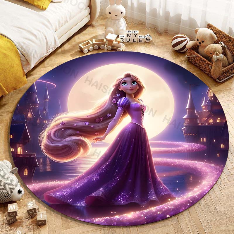5 Misure Tappeto Rotondo Carino con Stampa della Principessa Rapunzel per Soggiorno, Camera da Letto, Tavolo e Sedie, Divano, Decorazione, Tappeto e Tappetino per la Stanza dei Bambini