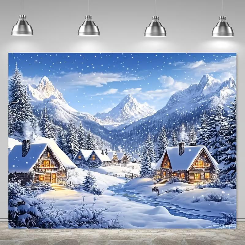 2D Snowy Cabin Forest Tapestry for Bedroom Living Room Winter Aesthetic Wall Decor