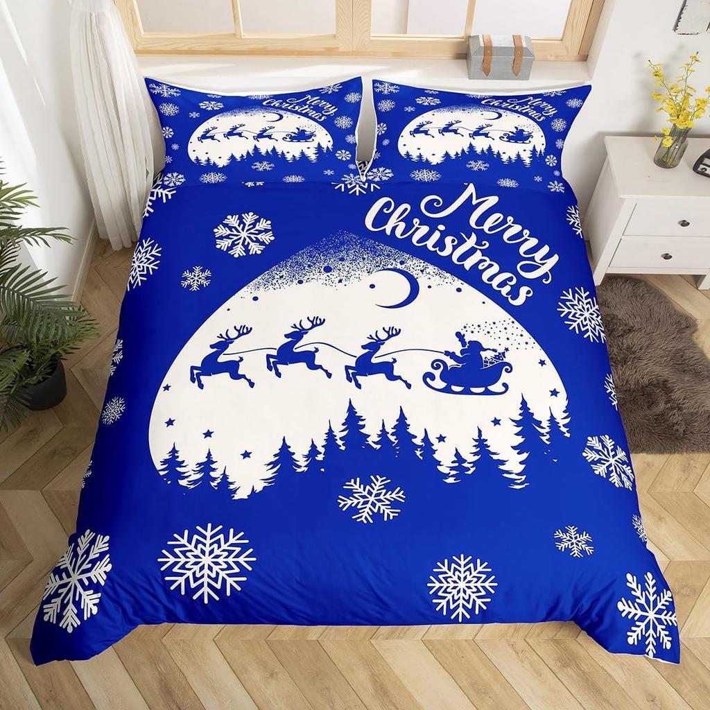 Comforter Snowman Bedding Set 3 Piece Happy New Year Xmas Queen Winter Themed Comforter Merry Christmas