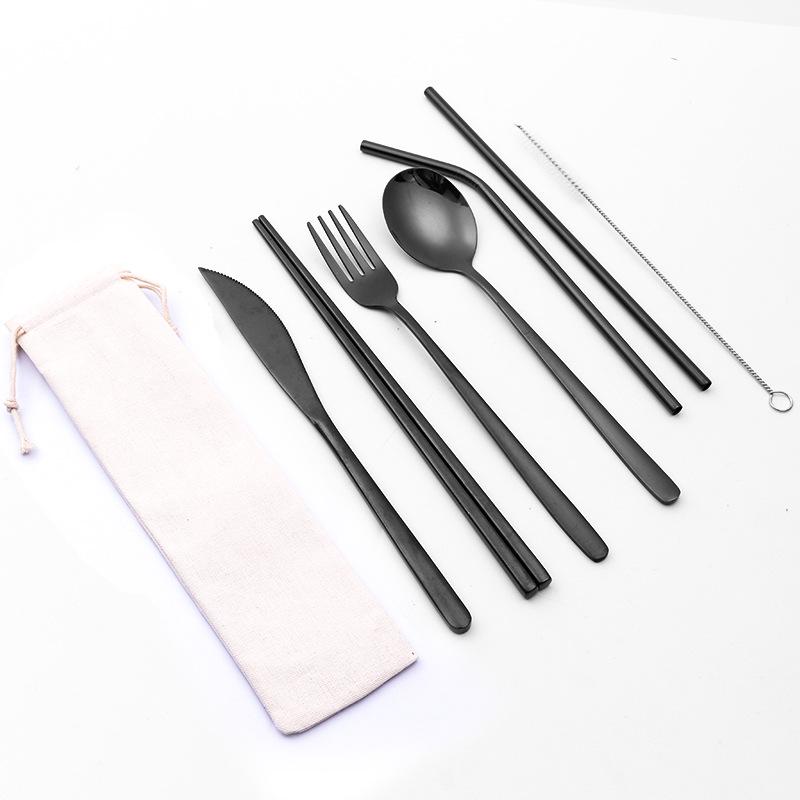 Korean Style Stainless Steel Cutlery Gift Set - Knife, Fork, Spoon, Straw