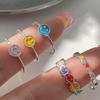 Drip Colorful Chic Glaze Smiley Face Heart Ring For Women Trendy Adjustable Copper Finger Jewelry