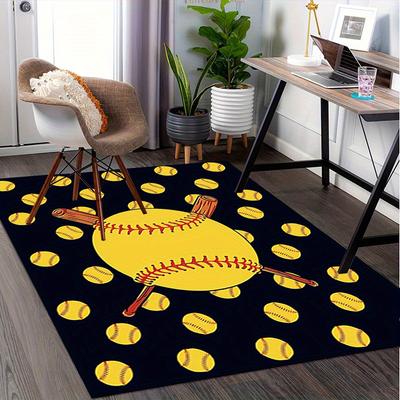 Office Carpet: Softball Theme Decorative Rug for Sofa Protection Under Chairs Sports Fanatic