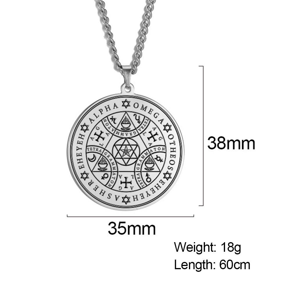 Dawapara Fortune Wheel AGLA INRI Stainless Steel Men Necklace Solomon Wealth Amulet Michael Uriel Raphael Gabriel Archangel Seal