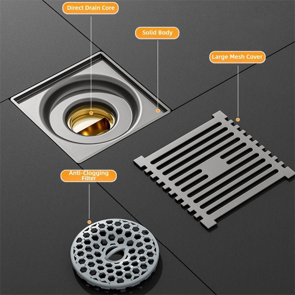 Thickened Shower Floor Drain Grey Fast Drainage Floor Drain Durable Waste Drain  Universal