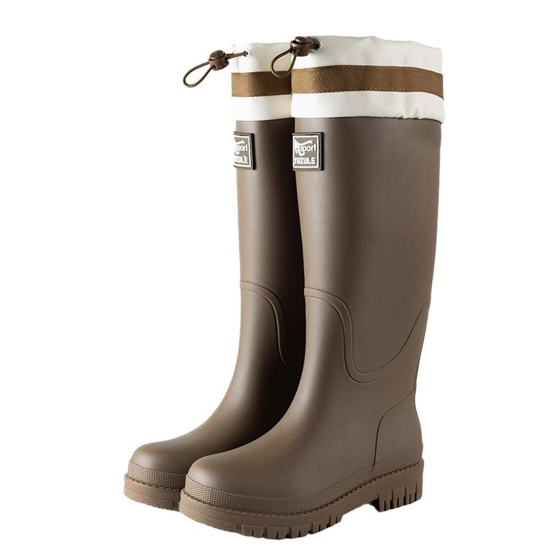 Women's Outdoor High Tube Rain Boots Waterproof Non Slip Drawstring Rain Shoes Adult Wear Resistant Rubber Shoes