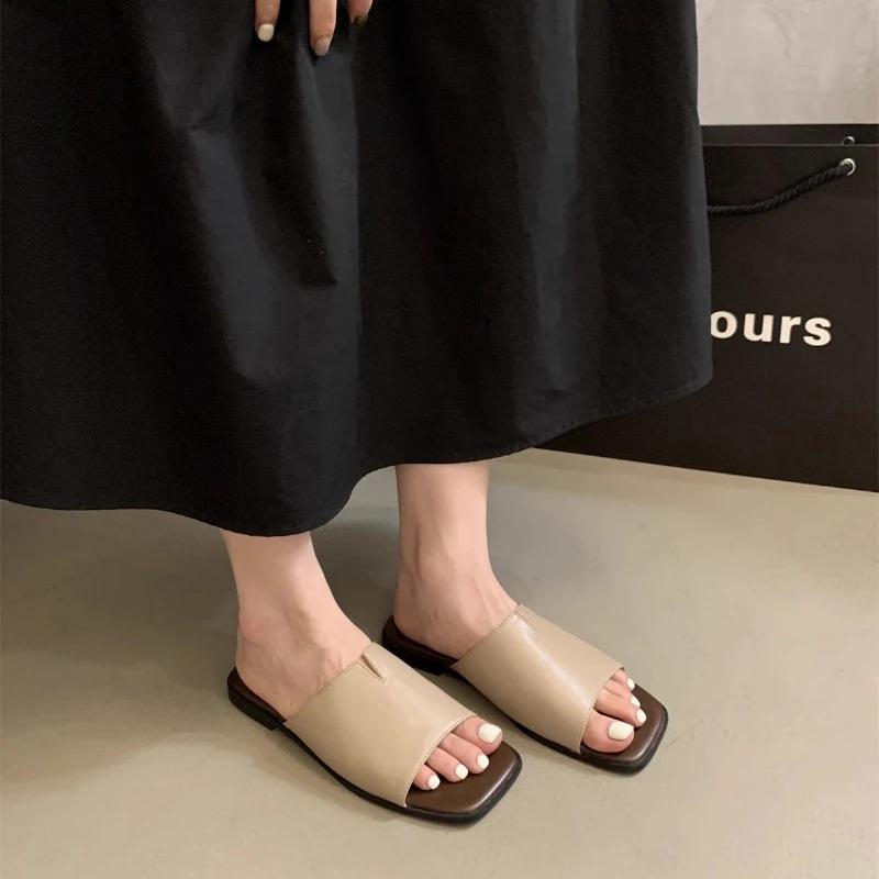 

Мода 2024 Лето Горячая Распродажа Новая Женская Обувь Высокого Качества Женские Тапочки Большого Размера Однотонные Женские Туфли С Открытым Носком Плоские Туфли 42 хаки