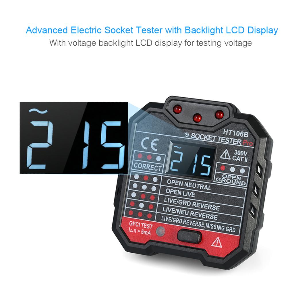 HABOTEST Advanced RCD Electric Socket Tester Wall Plug Breaker Finder Electric Leakage Test with Voltage Backlight LCD Display