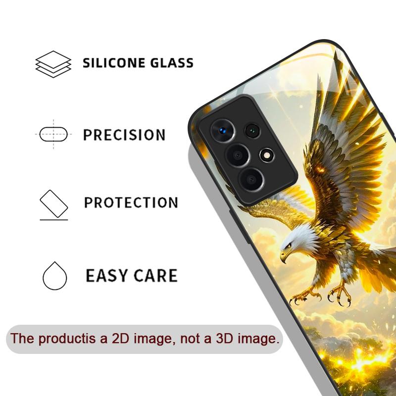 Stylish Eagle Golden Diamond Pattern Tempered Glass Phone Case for Samsung Galaxy S25 Ultra S24 S23 Plus S22+ S21 S20 FE Covers
