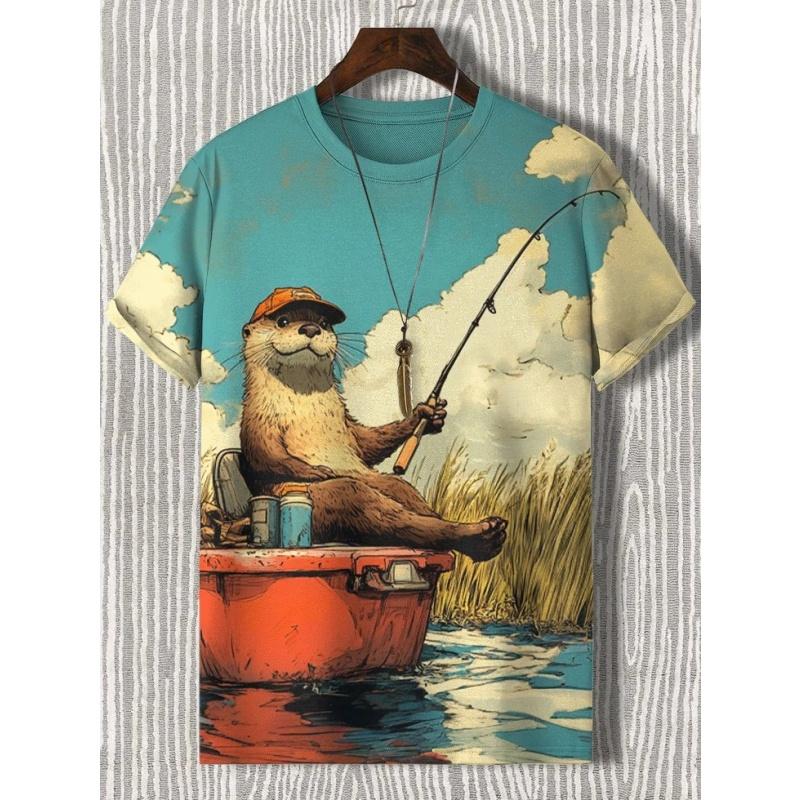 Cute Otter Cat Panda Pattern T-Shirt For Men Funny Animal 3D Printed Tees Casual Short Sleeve O-Neck Tops Street Sports T Shirts