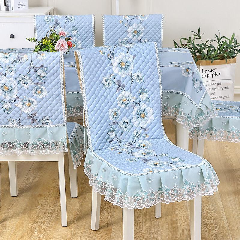 1pcs European Style Countryside Embroidery Dining Chair Covers Quilted Anti Slip Lace Ruffle Edge Chair Cushion Home Restaurant Fabric Decoration