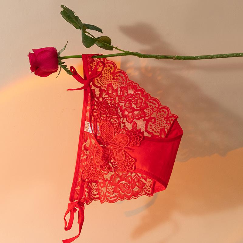 

Женские бесшовные трусики-слипы с низкой посадкой из красного кружева и сетки с дышащей хлопковой ластовицей Extra Large