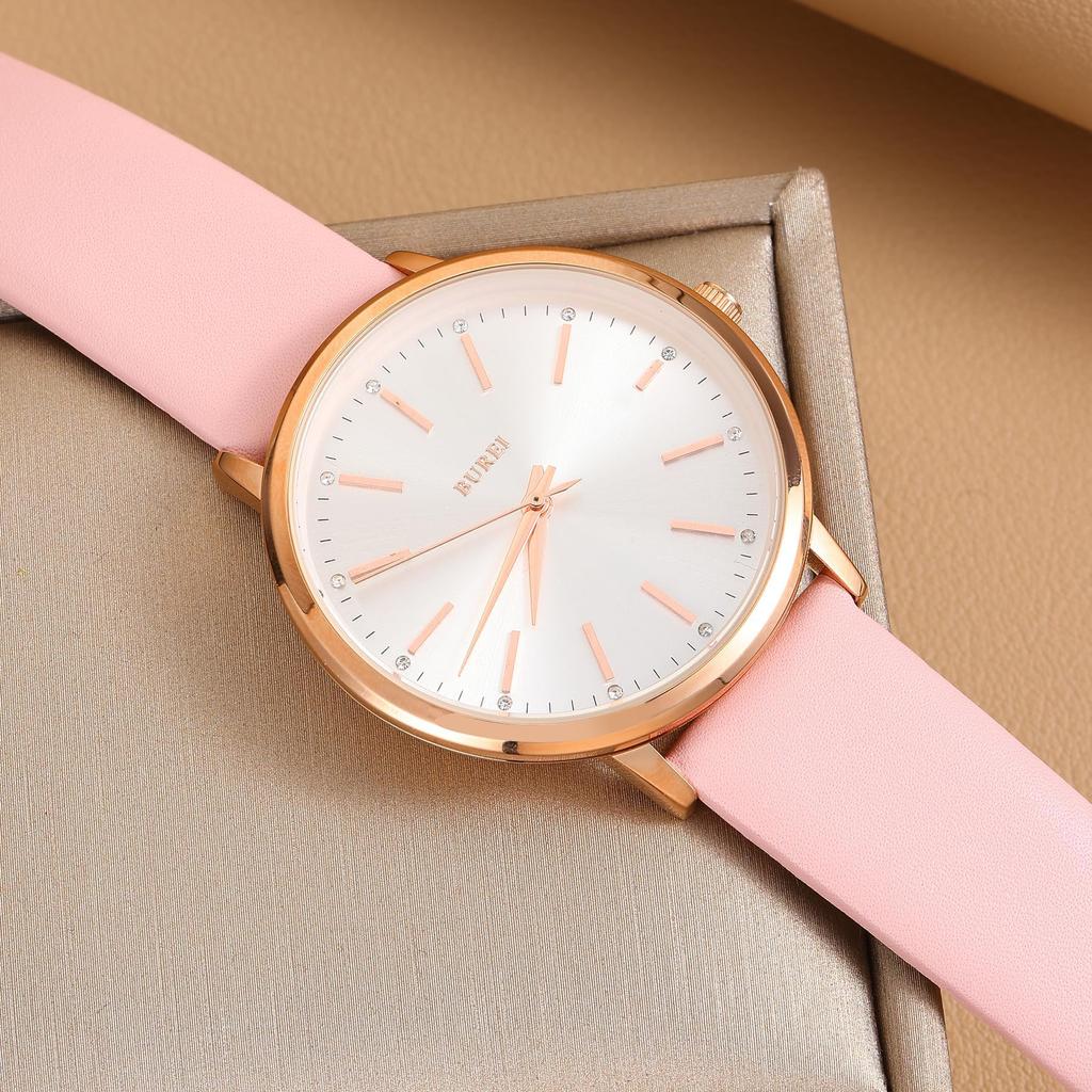 BUREI Women's Analog Quartz Watch Waterproof Fashion Leather Strap Casual Lightweight Stylish Gift (Pink)