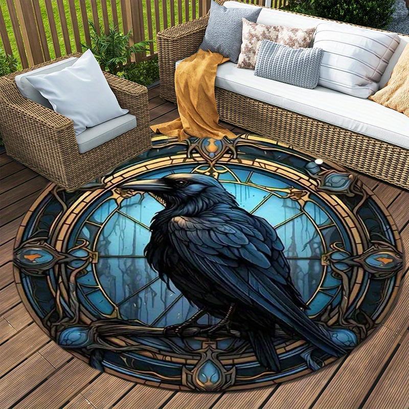 Raven Dark Fantasy Goth Round Rug Floor Mat Doorway Rug With Nonslip Backing Outdoor Patio Camping Rug Floor Mat Living Room Bedroom Decoration