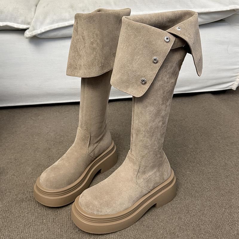 Fashion Women High Boots Flats New Fashion Party Shoes 2025 Winter Elegant Goth Retro Knee High Chelsea Boots Dress Brand Woman Botas