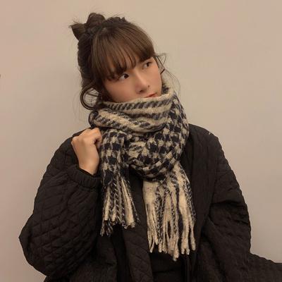 Winter New Houndstooth Ins Imitation Cashmere Scarf for Women Korean Version Versatile Student Shawl Dual Purpose Warm Scarf for Men