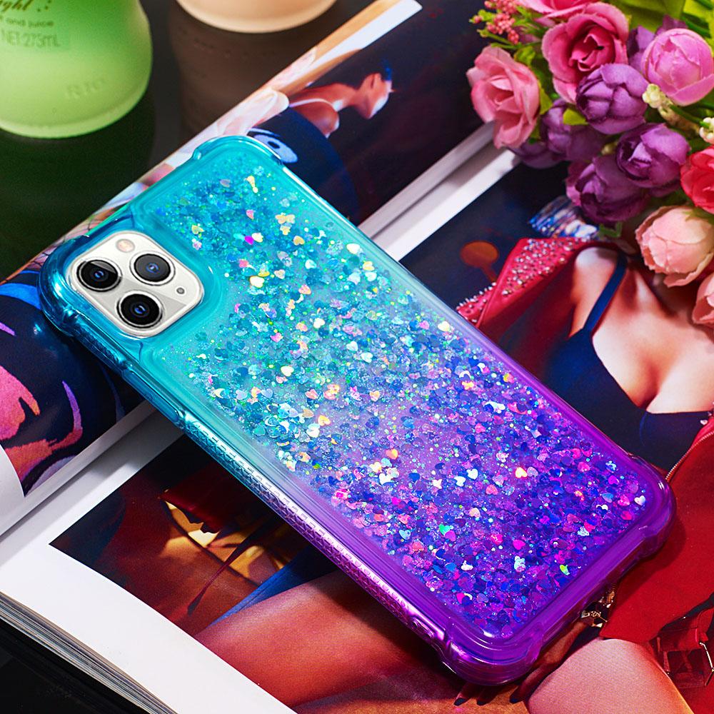 Rainbow Clear Gradient Color Bling Glitter Tekutý písek Love Flitry Bumper Pouzdro na telefon pro iPhone Samsung Xiaomi Huawei Měkký silikonový zadní kryt