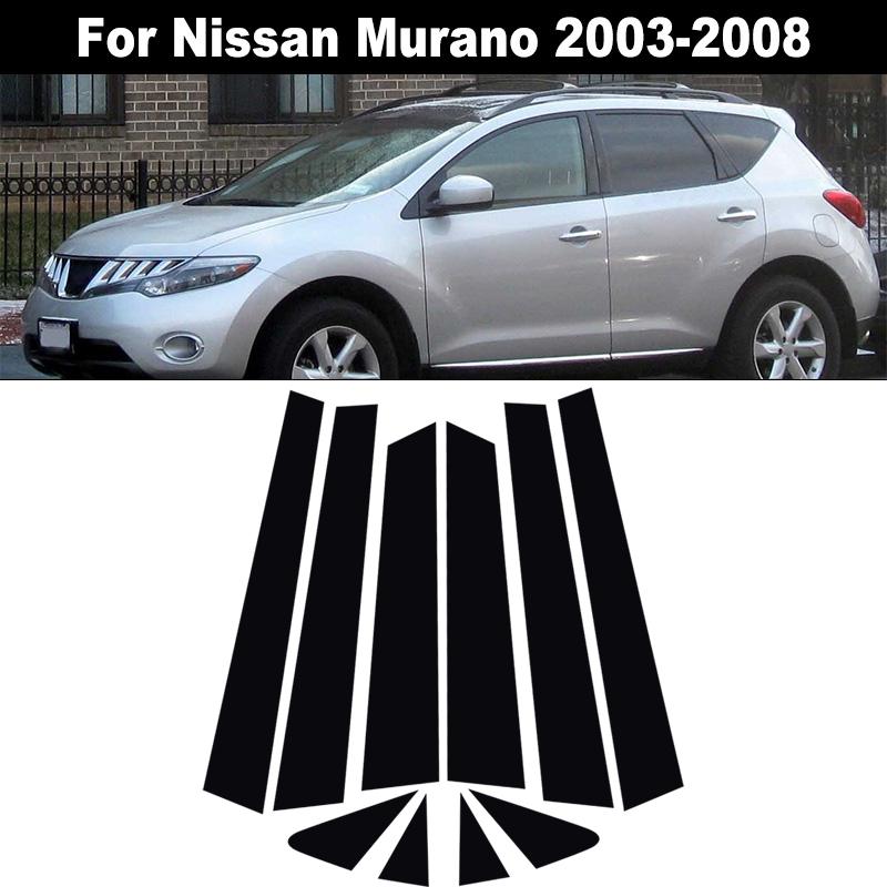 10pcs/set Black Car Door Window Column BC Pillar Post Cover Trim PC Material Sticker Fit For Nissan Murano 2003-2008